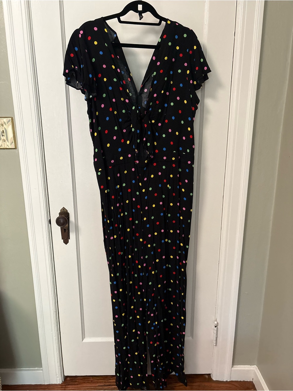 Eloquii Black Polka Dot romper with Multicolor Spots